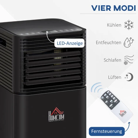 HOMCOM Mobile Klimaanlage 4-in-1 Klimagerät Mit Fernbedienung 24h Timer 2 Geschwindigkeitsstufen 860W LED-Display ABS Schwarz 30,5 X 32,5 X 67,8 Cm 6 HOMCOM Mobile Klimaanlage 4-in-1 Klimagerät Mit Fernbedienung 24h Timer 2 Geschwindigkeitsstufen 860W LED-Display ABS Schwarz 30,5 X 32,5 X 67,8 Cm – Bild 4