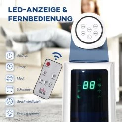 HOMCOM 118,2 Cm Turmventilator Mit Fernbedienung 3 Modi 3-Stufen Und Geschwindigkeiten Ventilator Standventilator LED Display 220-240V 50 W 12 Std. Timer Weiß -Elektrischer Ventilator Verkäufe 58040250 4