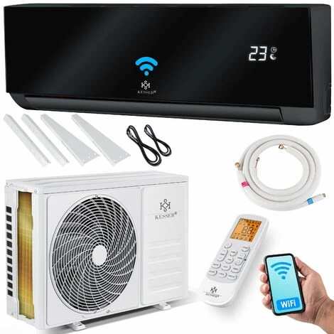 KESSER® Klimaanlage SET Split - Klimagerät Mit WiFi/App Funktion - Kühlen A++/ Heizen A+ , Kältemittel R32 - LCD-Display , Fernbedienung Und Timerfunktion - Inkl. Komplettem Montagematerial, Split 90 3 KESSER® Klimaanlage SET Split - Klimagerät Mit WiFi/App Funktion - Kühlen A++/ Heizen A+ , Kältemittel R32 - LCD-Display , Fernbedienung Und Timerfunktion - Inkl. Komplettem Montagematerial, Split 90