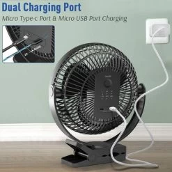 20 Cm 10000 MAh Batteriebetriebener Clip-on-Lüfter, Tragbarer USB-Lüfter, 4 Geschwindigkeiten, Starker Luftstrom, Stabile Klemme Für Heimbüro, Golfauto, Outdoor-Reisen, Camping (schwarz) -Elektrischer Ventilator Verkäufe 59000578 5