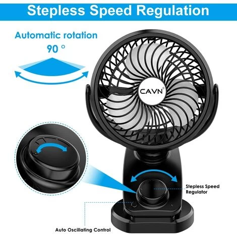 5000mAh Leise Tischventilator Clip Fan, Mini USB Ventilator, Auto-Oszillierend, 360° Drehung Wiederaufladbarer Stufenloser Geschwindigkeit Lüfter Für Auto Schlafzimmer Büro Kinderwagen Camping 5 5000mAh Leise Tischventilator Clip Fan, Mini USB Ventilator, Auto-Oszillierend, 360° Drehung Wiederaufladbarer Stufenloser Geschwindigkeit Lüfter Für Auto Schlafzimmer Büro Kinderwagen Camping – Bild 3