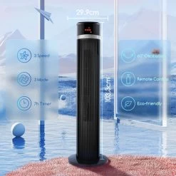 Aigostar Turmventilator Mit Fernbedienung Leise Ventilator, 103cm Mobiler Lüfter Säulenventilator 60°Oszillation, LED-Anzeige, 3 Modi,3 Geschwindigkeiten, 7H Timer, 35W Standventilator, Schwarz -Elektrischer Ventilator Verkäufe 76054467 4