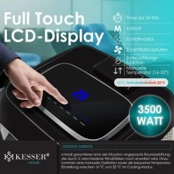 KESSER® – Klimaanlage Mobiles Klimagerät 4in1 Kühlen, Luftentfeuchter, Lüften, Ventilator - 12.000 BTU/h (3.500 Watt) 3,5 KW - Klima Mit Montagematerial, Fernbedienung Und Timer, Nachtmodus (EEK: A), -Elektrischer Ventilator Verkäufe 78442636 4