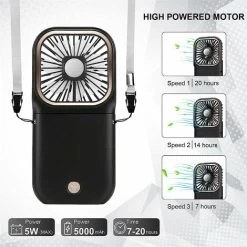 USB-Lüfter Mini-Lüfter, Leiser Hängender Handlüfter, USB Wiederaufladbar Und 5000 MAh Mit 3 Geschwindigkeiten, Faltbarer Und Tragbarer Lüfter Für Zuhause, Büro Und Reisen, Schwarz -Elektrischer Ventilator Verkäufe 83134419 3