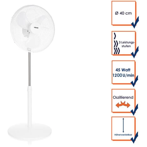 Tristar Standventilator Weiß Oszillierend, Ø 40cm, 45 Watt, Höhe 85-120cm 3 Tristar Standventilator Weiß Oszillierend, Ø 40cm, 45 Watt, Höhe 85-120cm