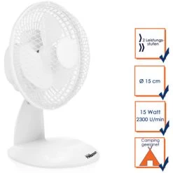 Tristar Mini Tischventilator Weiß, Ø 15 Cm, Höhe 26 Cm, 2 Stufen, 2300 U/m, 15 Watt -Elektrischer Ventilator Verkäufe 92378946 3
