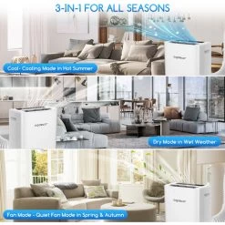 Aigostar Mobiles Klimagerät 12.000 BTU 4-in-1 Portable Air Conditioner, Kühlen Heizen Entfeuchten Ventilieren, Klimaanlage Mit Abluftschlauch, Mit Fernbedienung Oder WLAN-Steuerung, 24H Timer, 1337W -Elektrischer Ventilator Verkäufe 94171526 5