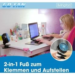 LIVINGTON Go Fan – Mobiler Mini Ventilator Mit Akku – Kraftvoller USB Ventilator Mit 6h Laufzeit – Flexibler Tischventilator Zum Aufstellen Oder Klemmen – Weiß -Elektrischer Ventilator Verkäufe 96102132 4