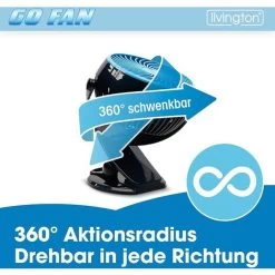 LIVINGTON Go Fan – Mobiler Mini Ventilator Mit Akku – Kraftvoller USB Ventilator Mit 6h Laufzeit – Flexibler Tischventilator Zum Aufstellen Oder Klemmen – Weiß -Elektrischer Ventilator Verkäufe 96102132 5