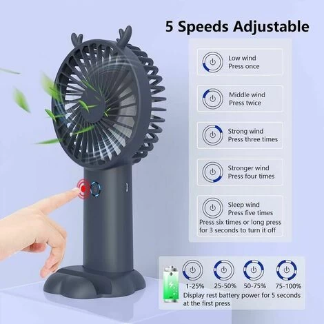 Mini-USB-Handventilator, Batteriebetrieben, 4000 MAh, Wiederaufladbar, Kleiner, Leiser, Persönlicher Ventilator, Tragbar Mit Basis, 5 Geschwindigkeiten, Für Kinder, Frauen, Make-up, Bibliothek, Schlaf 6 Mini-USB-Handventilator, Batteriebetrieben, 4000 MAh, Wiederaufladbar, Kleiner, Leiser, Persönlicher Ventilator, Tragbar Mit Basis, 5 Geschwindigkeiten, Für Kinder, Frauen, Make-up, Bibliothek, Schlaf – Bild 4