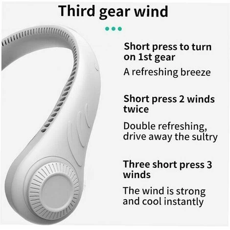 Tragbarer Nackenventilator 2000mAh Freisprecheinrichtung Persönlicher Ventilator Tragbarer Nackenriemen USB-Ventilator Freisprechkabel Sportventilator Weiß 6 Tragbarer Nackenventilator 2000mAh Freisprecheinrichtung Persönlicher Ventilator Tragbarer Nackenriemen USB-Ventilator Freisprechkabel Sportventilator Weiß – Bild 4