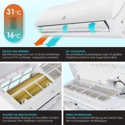 Klimaanlage Split 9000/12000 BTU Airconditioning Luftschacht Luftkühler WIFI Modul Leise Energieeffizient 12000 BTU Split Klimaanlage Mit Wärmepumpe Klimagerät Mit Heizfunktion Komplett Set [Energiek -Elektrischer Ventilator Verkäufe 96740231 4