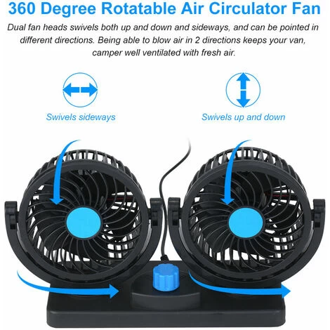 KKmoon 12V USB Dual Head Large Wind Cooling Fan 2 Geschwindigkeit Einstellbare Windgeschwindigkeit Tischventilator Schwarz Blau 5 KKmoon 12V USB Dual Head Large Wind Cooling Fan 2 Geschwindigkeit Einstellbare Windgeschwindigkeit Tischventilator Schwarz Blau – Bild 3