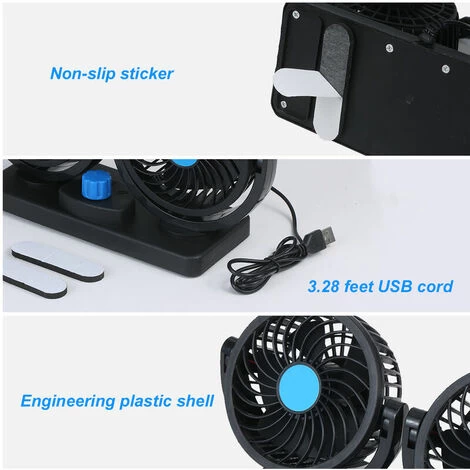 KKmoon 12V USB Dual Head Large Wind Cooling Fan 2 Geschwindigkeit Einstellbare Windgeschwindigkeit Tischventilator Schwarz Blau 7 KKmoon 12V USB Dual Head Large Wind Cooling Fan 2 Geschwindigkeit Einstellbare Windgeschwindigkeit Tischventilator Schwarz Blau – Bild 5