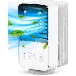 Tragbare Klimaanlage, 4-in-1-Luftkühler, 700 Ml, Leise Mobile Klimaanlage, 120 ° Schwingen, 3 Geschwindigkeiten, Lüfter, Luftreiniger, Zuhause, Büro, Weiß, Groß