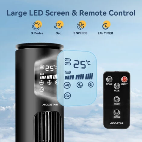 Aigostar Ross Smart Turmventilator Mit Fernbedienung, WiFi App-Steuerung Kompatibel Zu Alexa Sprachsteuerung, 24H Timer, 70° Oszillation, 3 Geschwindigkeiten Und Modi, Ventilator Leise Schlafzimmer 5 Aigostar Ross Smart Turmventilator Mit Fernbedienung, WiFi App-Steuerung Kompatibel Zu Alexa Sprachsteuerung, 24H Timer, 70° Oszillation, 3 Geschwindigkeiten Und Modi, Ventilator Leise Schlafzimmer – Bild 3
