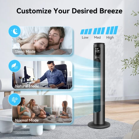 Aigostar Ross Smart Turmventilator Mit Fernbedienung, WiFi App-Steuerung Kompatibel Zu Alexa Sprachsteuerung, 24H Timer, 70° Oszillation, 3 Geschwindigkeiten Und Modi, Ventilator Leise Schlafzimmer 6 Aigostar Ross Smart Turmventilator Mit Fernbedienung, WiFi App-Steuerung Kompatibel Zu Alexa Sprachsteuerung, 24H Timer, 70° Oszillation, 3 Geschwindigkeiten Und Modi, Ventilator Leise Schlafzimmer – Bild 4