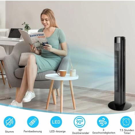ZMH Turmventilator Leise Ventilator Schwarz: Schlafzimmer 90° Oszillierender Mit Fernbedienung Standventilatoren 80CM Mit 3 Geschwindigkeiten Säulenventilator 7.5H Timer Fan LED Display 4 ZMH Turmventilator Leise Ventilator Schwarz: Schlafzimmer 90° Oszillierender Mit Fernbedienung Standventilatoren 80CM Mit 3 Geschwindigkeiten Säulenventilator 7.5H Timer Fan LED Display – Bild 2