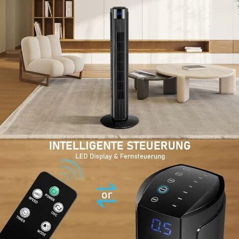 ZMH Turmventilator Leise Ventilator Schwarz: Schlafzimmer 90° Oszillierender Mit Fernbedienung Standventilatoren 80CM Mit 3 Geschwindigkeiten Säulenventilator 7.5H Timer Fan LED Display 6 ZMH Turmventilator Leise Ventilator Schwarz: Schlafzimmer 90° Oszillierender Mit Fernbedienung Standventilatoren 80CM Mit 3 Geschwindigkeiten Säulenventilator 7.5H Timer Fan LED Display – Bild 4