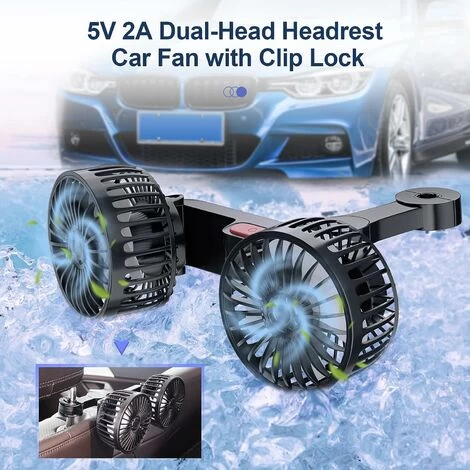 5V 2A Doppelkopf-Autolüfter, USB-Lüfterkühler Mit 3 Geschwindigkeiten, Verstellbarer Lüfter Mit Clip-Verriegelung Für Rücksitz, Vordersitz, 360°-Drehung, Automatischer Lüfter, Elektrofahrzeug-Lüfter F 4 5V 2A Doppelkopf-Autolüfter, USB-Lüfterkühler Mit 3 Geschwindigkeiten, Verstellbarer Lüfter Mit Clip-Verriegelung Für Rücksitz, Vordersitz, 360°-Drehung, Automatischer Lüfter, Elektrofahrzeug-Lüfter F – Bild 2