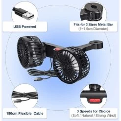 5V 2A Doppelkopf-Autolüfter, USB-Lüfterkühler Mit 3 Geschwindigkeiten, Verstellbarer Lüfter Mit Clip-Verriegelung Für Rücksitz, Vordersitz, 360°-Drehung, Automatischer Lüfter, Elektrofahrzeug-Lüfter F 9 5V 2A Doppelkopf-Autolüfter, USB-Lüfterkühler Mit 3 Geschwindigkeiten, Verstellbarer Lüfter Mit Clip-Verriegelung Für Rücksitz, Vordersitz, 360°-Drehung, Automatischer Lüfter, Elektrofahrzeug-Lüfter F -Elektrischer Ventilator Verkäufe 99763435 3