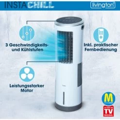 Livington InstaChill – Kühler Mit Wasserkühlung – Mobiler Luftkühler Mit 3 Kühlstufen – Kühlgerät Ohne Abluftschlauch Für 12h Kühlung Dank 8,5 L Tank, Mit Fernbedienung, Luftbefeuchter -Elektrischer Ventilator Verkäufe 99921378 3