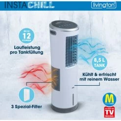 Livington InstaChill – Kühler Mit Wasserkühlung – Mobiler Luftkühler Mit 3 Kühlstufen – Kühlgerät Ohne Abluftschlauch Für 12h Kühlung Dank 8,5 L Tank, Mit Fernbedienung, Luftbefeuchter -Elektrischer Ventilator Verkäufe 99921378 4
